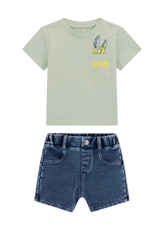 Set 2 Piese Tricou Verde si Pantaloni Scurti Denim I6RG16 K8HM4 G8CR Guess