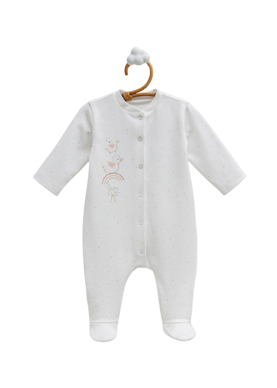 Salopeta Lunga din Bumbac Crem cu Ratuste cu Capse TK2254 Mell Sweet Baby