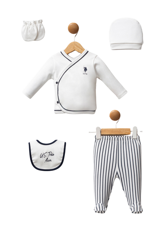 Set 5 Piese Alb cu Dungi Bleumarin USB2621 Us Polo Assn