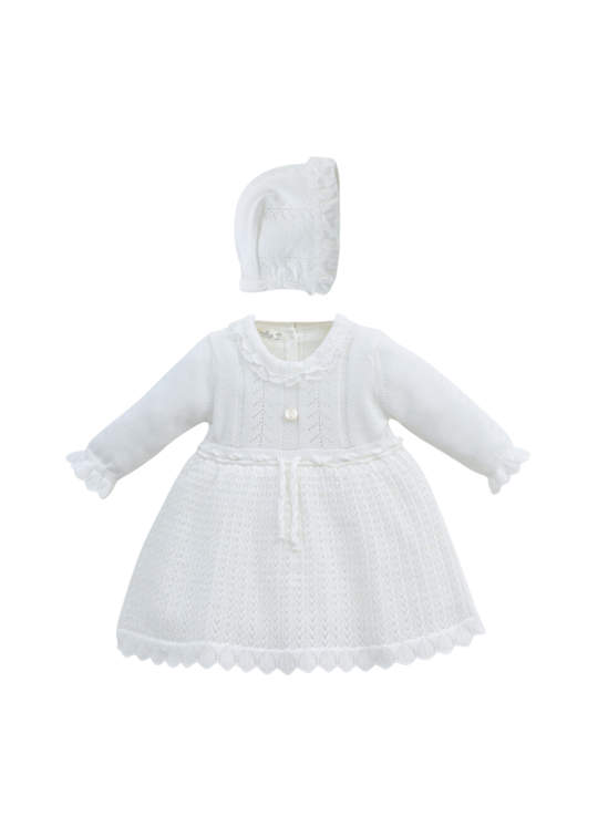 Rochie Tricotata Alba Maneca Lunga cu Caciula 5374 Leo King