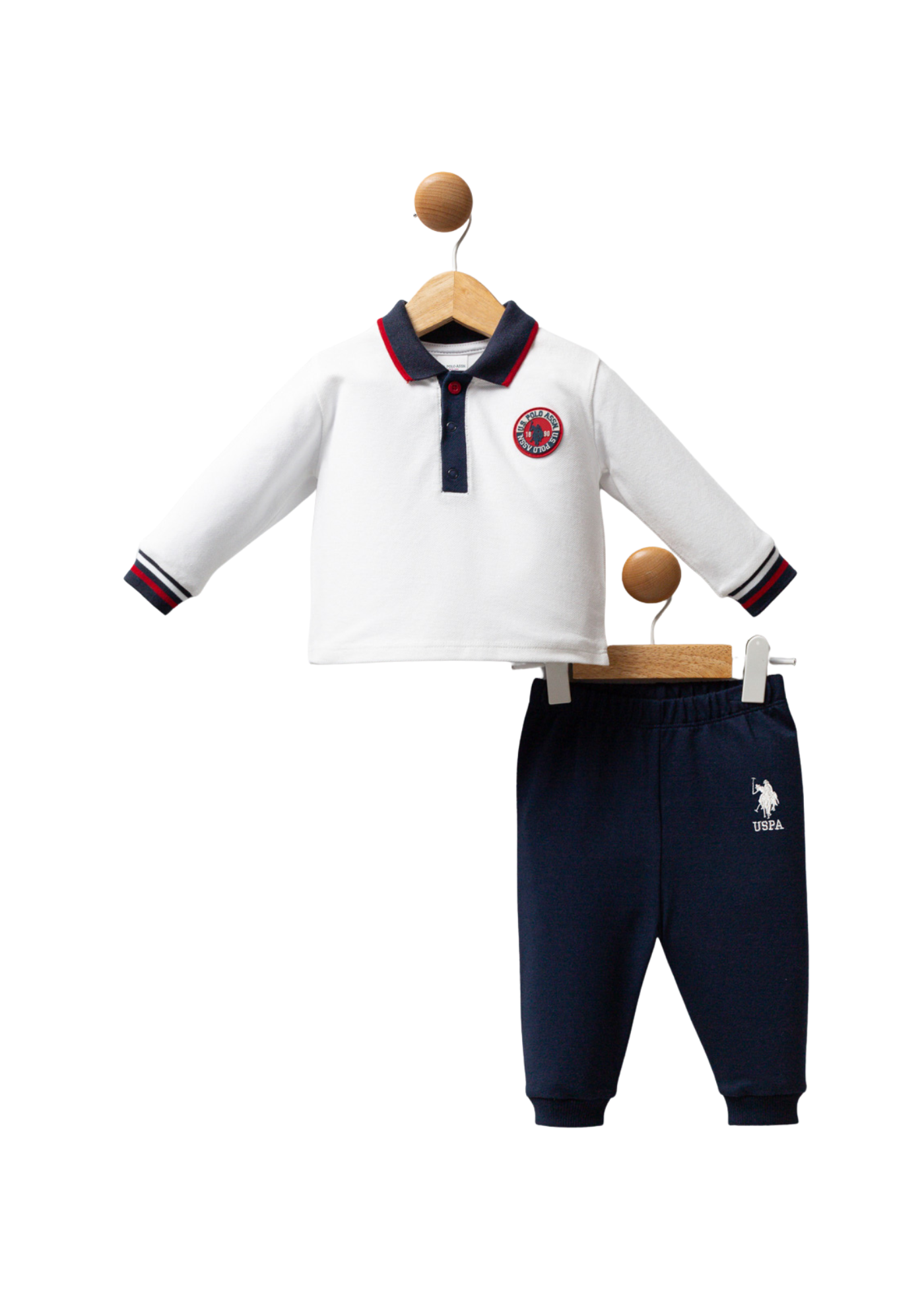 Set 2 Piese Bluza Alba Polo cu Guler Bleumarin si Pantaloni Lungi Bleumarin USB2534 V2 Us Polo Assn