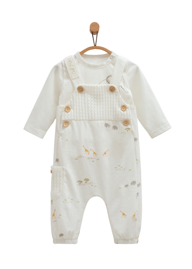 Set 2 Piese Salopeta Lunga Crem cu Bretele si Bluza Safari Time SLE1365 Mell Sweet Baby