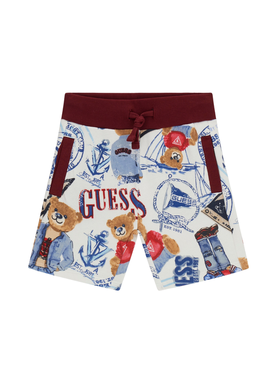 Pantaloni Scurti Alb cu Grena Imprimeu Ursi N6RD00 KA6R4 P7HZ Guess