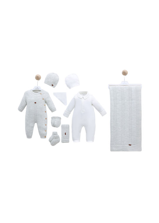 Set Maternitate Gri 9 Piese cu Lana Merinos 3450 Leo King