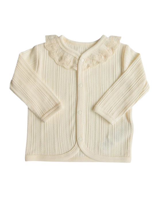 Bluza Bej cu Capse si Guler Dantela S60633 Kitikate