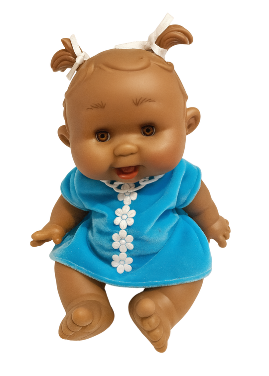 Papusa Parfumata Negresa cu Rochita Catifea Turqoise - 26 cm - 0439 - Nines