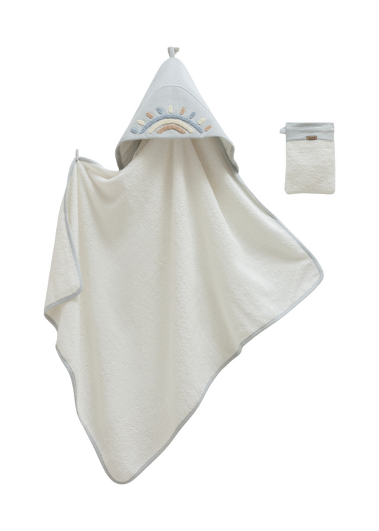 Prosop Bumbac cu Capison Bleu cu Broderie Curcubeu BSE2060 Mell Sweet Baby