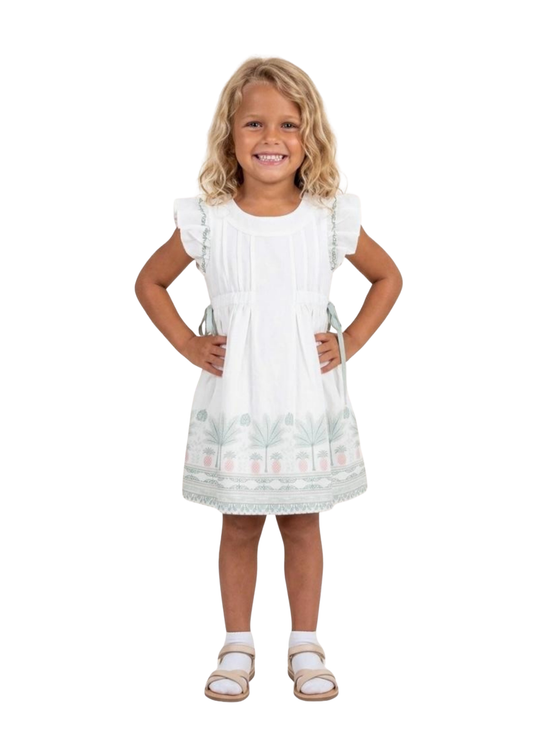 Rochie Crem Maneca Scurta cu Imprimeu Verde 17024 Bebus