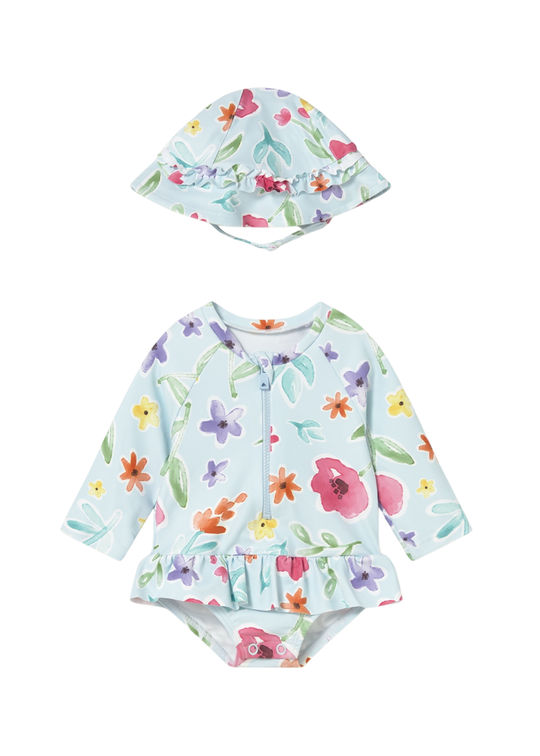 Costum de Baie cu Palarie Bleu cu Flori 1634 Mayoral