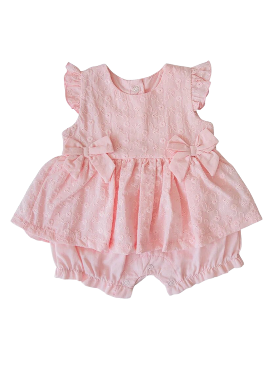 Salopeta Scurta Roz cu Broderie Bumbac S60237 Kitikate