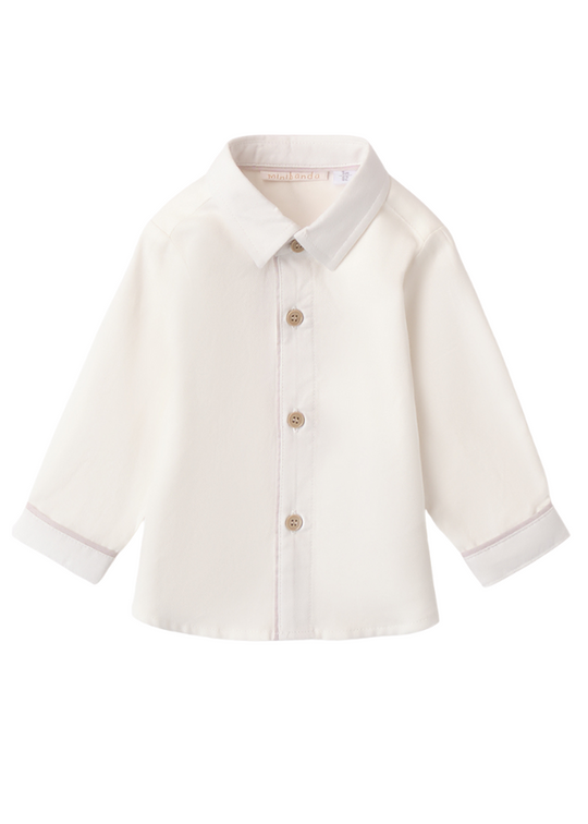 Long Sleeve Cream Shirt with Beige Inserts and Beige Buttons 3A3601 Miniband
