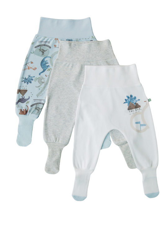 Set of 3 Pairs of Blue Gray and White Dinosaur Leg Organic Cotton Pants S24162 Kitikate