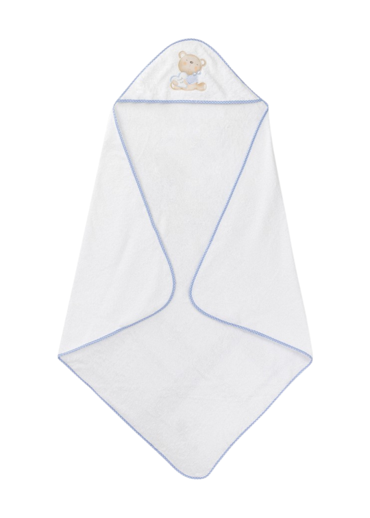 Prosop cu Capison 100x100 cm Alb-Bleu cu Ursulet P1177-11 InterBaby