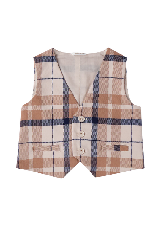 Beige Checked Vest with Navy Blue and Brown 3.F683/00 Minibanda