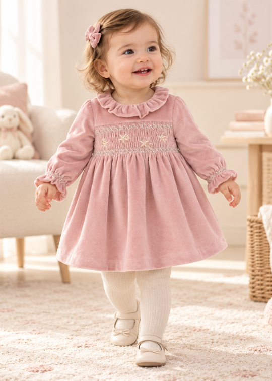 Rochie Eleganta din Catifea Roz cu Guler Rotund si Maneci Lungi 2807 – Mayoral