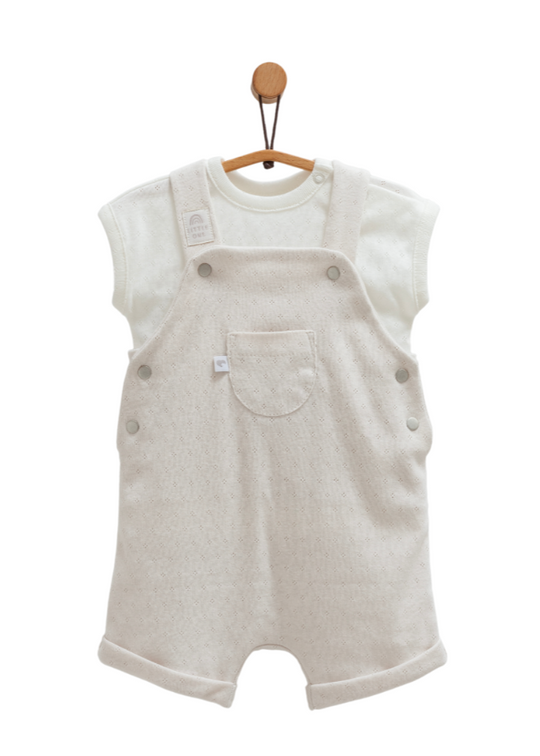 Set 2 Piese Salopeta Scurta Gri si Tricou Crem Move Boy SLE1712 Mell Sweet Baby