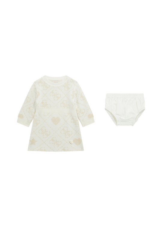 Rochie Tricotata cu Maneca Lunga Crem cu Model Bej Auriu A5BK02 Z39N0 F15T Guess