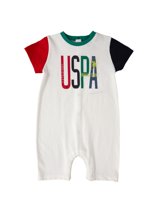 Salopeta Scurta Ivory cu Maneci Rosii si Bleumarin 1825 V1 Us Polo Assn