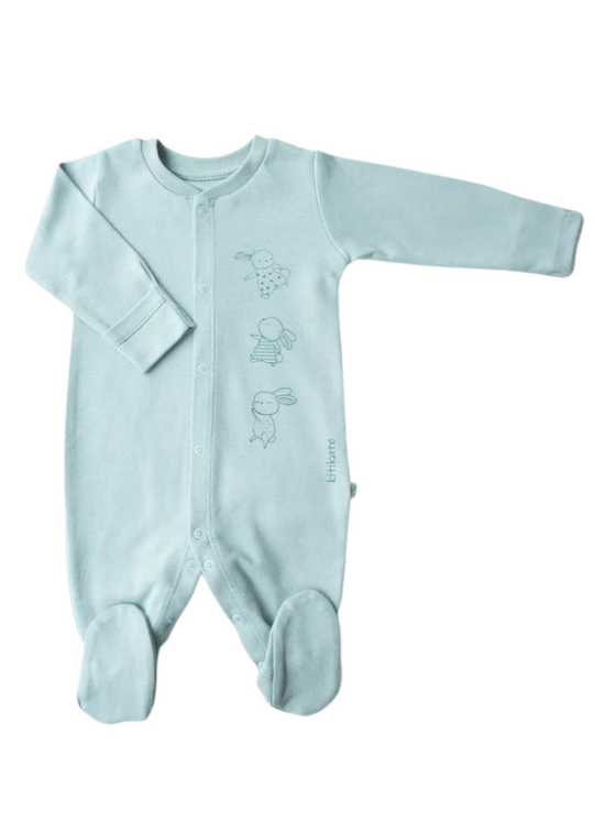 Salopeta din Bumbac Organic Bleu cu Iepuri S71149 Kitikate