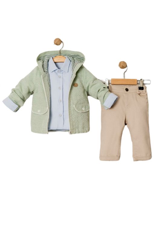 Set 3 Pieces Mint Green Jacket with Hood Blue Shirt and Green Pants 15026 Bebus
