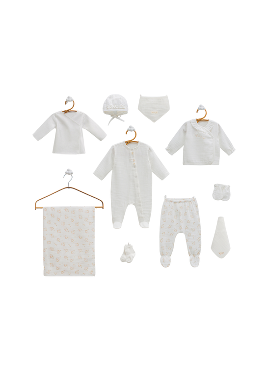 Set 10 Piese Maternitate Muselina Crem cu Flori ZK2423 Mell Sweet Baby