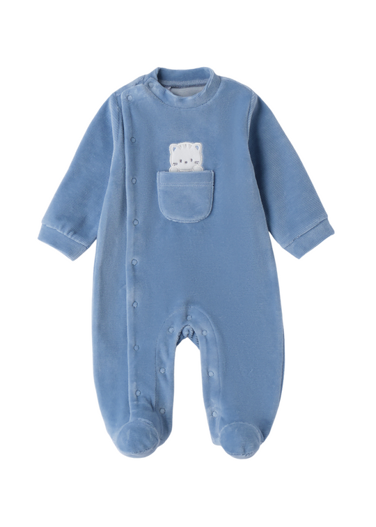 Blue Velour Long Jumpsuit with Snaps 4.F020/00 iDO