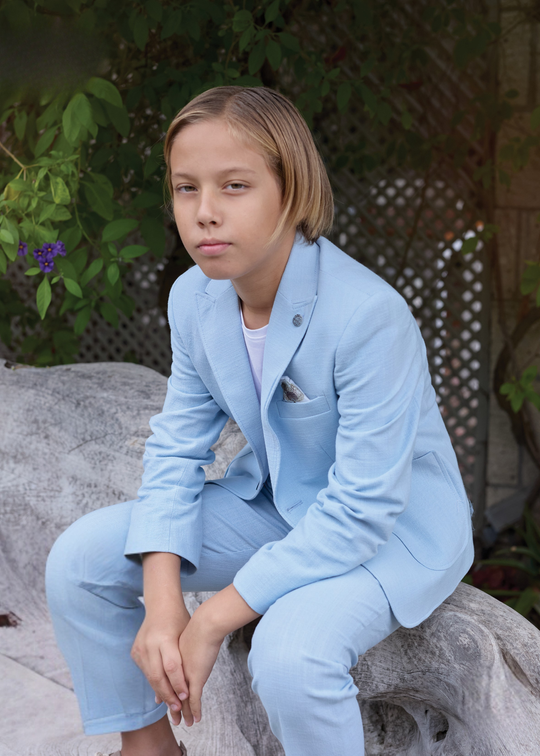 Costum 3 Piese Sacou si Pantaloni Bleu Tricou Alb 20288 Little Gentleman