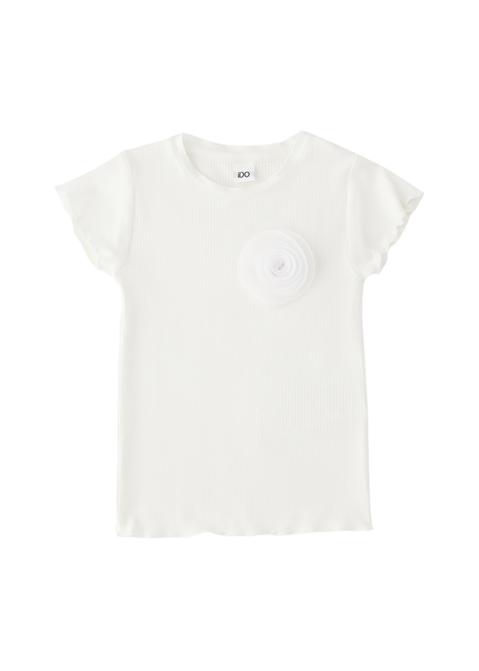 Tricou Ivory Maneca Scurta si Floare Organza 4.G343/00 iDO