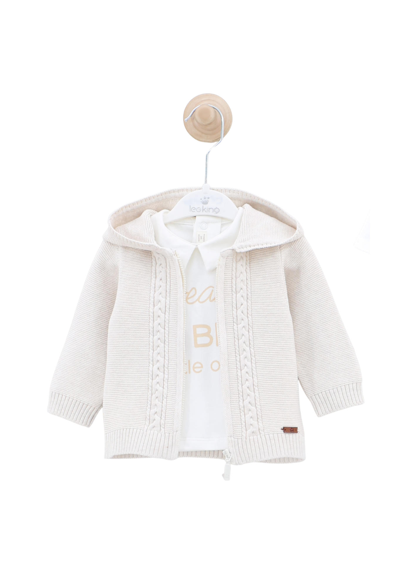 Set 3 Piese Hanorac si Pantaloni Tricotati Gri si Bluza cu Guler Alba 8006 Leo King