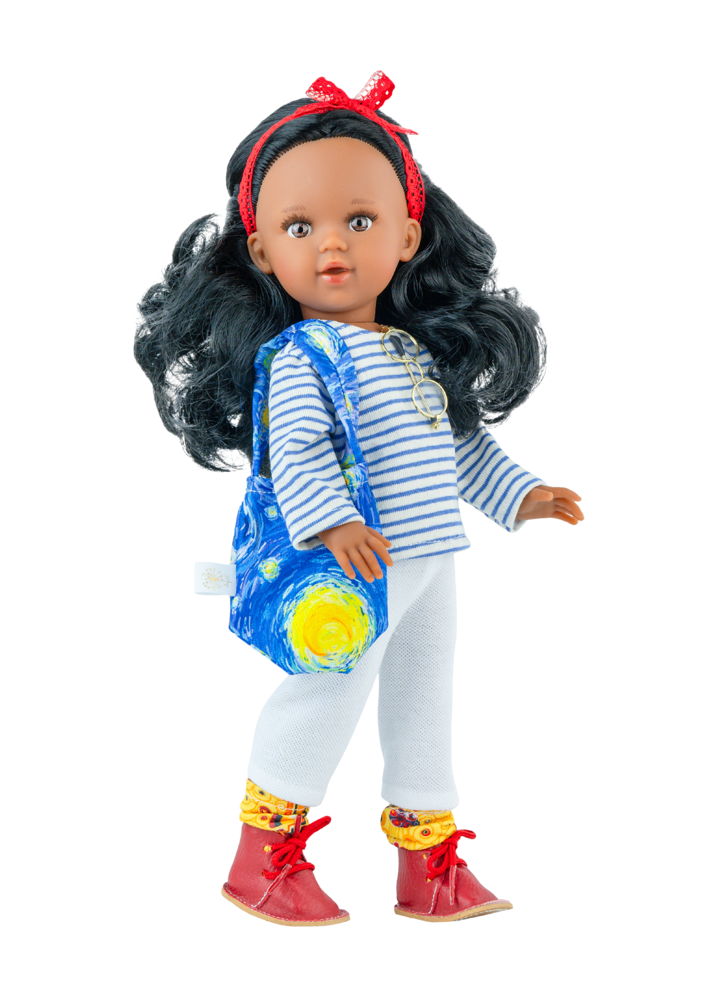 Papusa Parfumata Marina Love, Corp Vinil cu Par Negru Compleu Bleu si Geanta Asortata 1508 – Marina&Pau