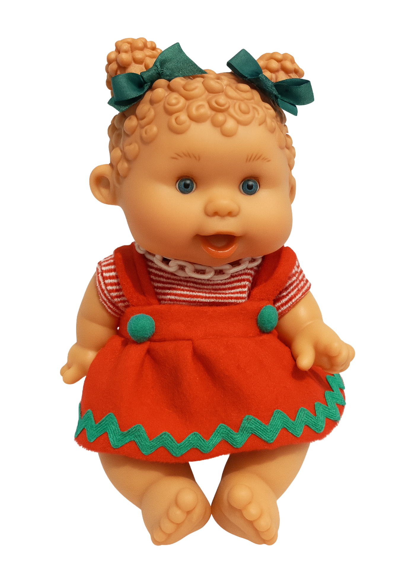 Papusa Parfumata Xmas cu Fustita Rosie si Bluzita in Dungi Rosu si Alb - 26 cm - 0489 - Nines