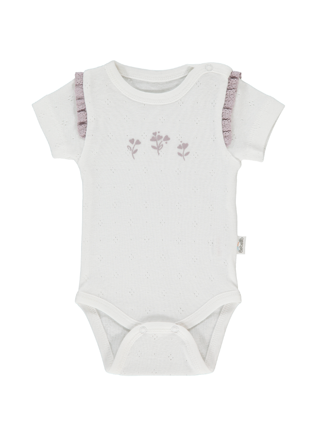 Body Crem cu Maneca Scurta cu Flori Mov Nature T3814 Bebetto