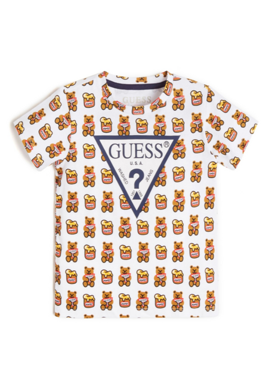 Tricou Alb cu Maneca Scurta si Imprimeu Ursuleti cu Logo Guess H1YT00 Guess