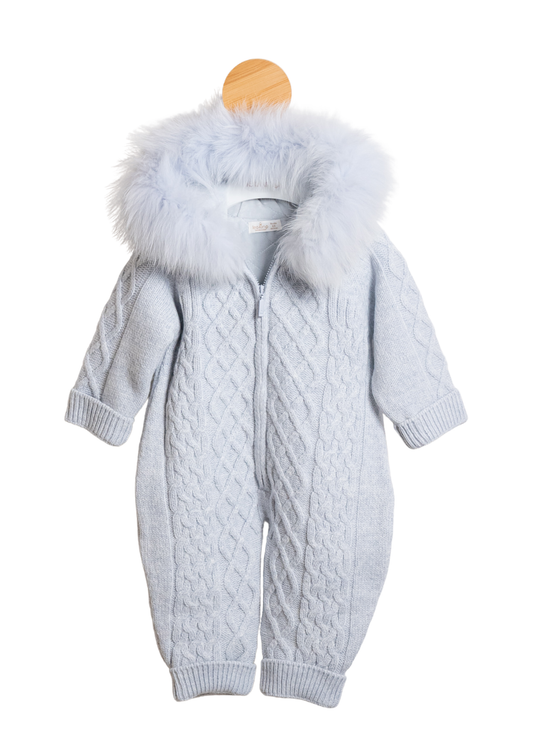 Combinezon Bleu cu Lana Merinos cu Blana la Guler si Fermoar 9423 Leo King