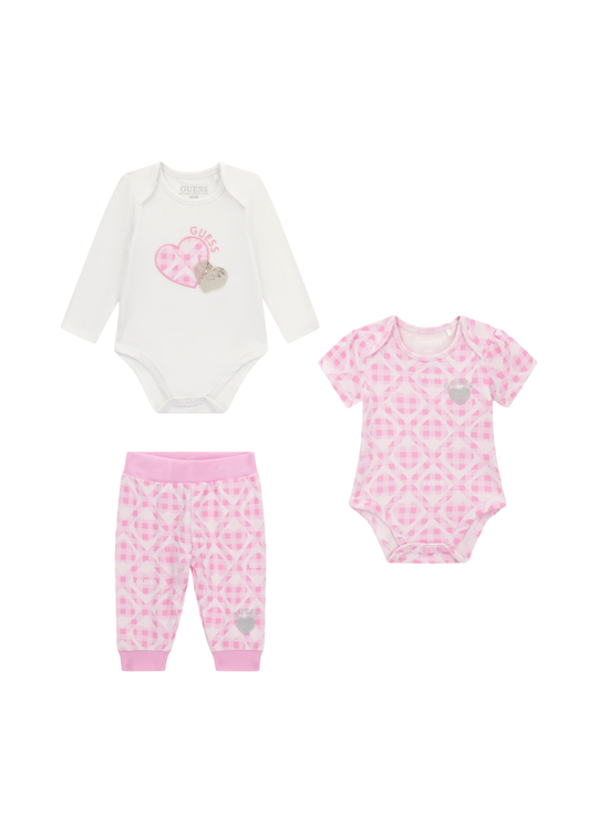 Set 3 Piese Alb cu Roz 2 Body si Pantaloni Lungi S6RG04 KA6W4 P499 Guess