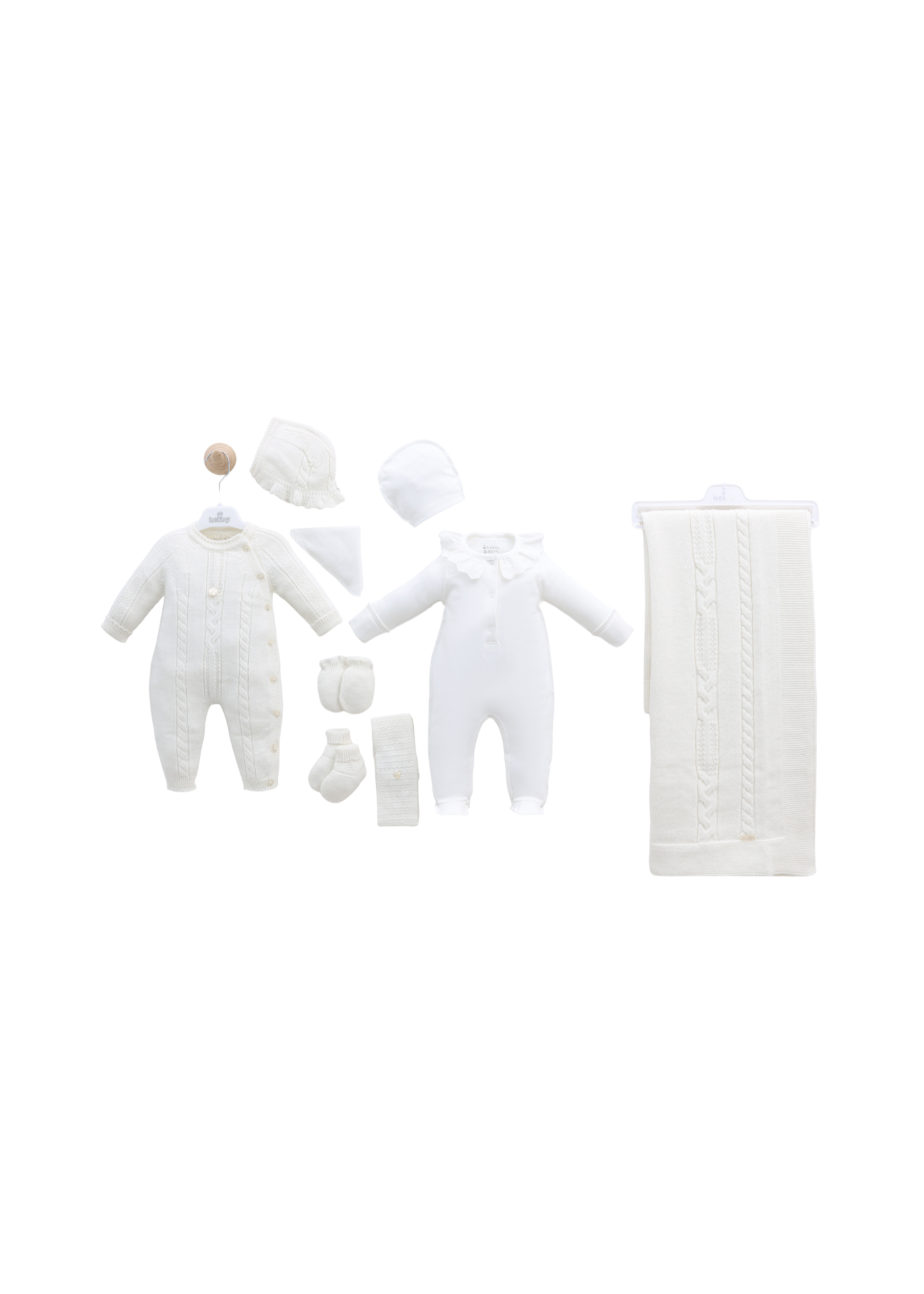 Set Maternitate 9 Piese Alb cu Lana Merinos 3436 Leo King