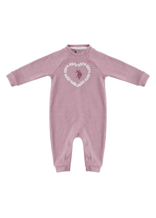 Пудрово-рожевий довгий комбінезон із сердечком для дівчаток 1710 Us Polo Assn