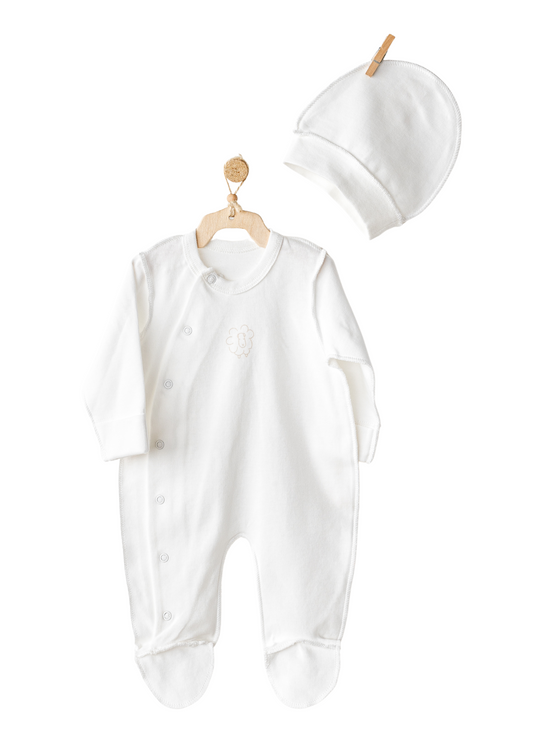 Salopeta Lunga Crem cu Oita si Fes Bumbac Organic AC25732GOTS Andywawa