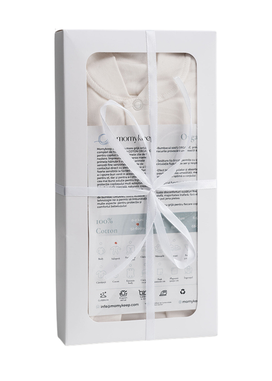 Set 2 Buc Salopeta Nou-Nascut Crem din Bumbac Organic MOM-003 Momykeep