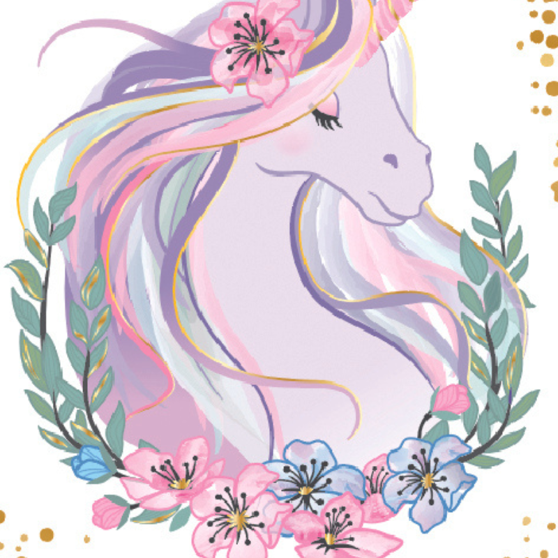 AnneBebe - Felicitare Bebelusi Fetite Unicorn Mov Gold Charming 12x18 cm