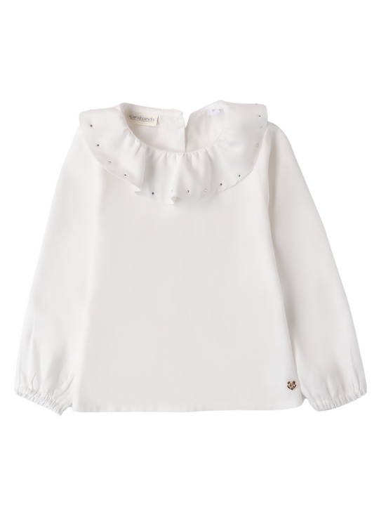 Cream Long Sleeve Blouse with Ruffle Collar 0A219.00 Sarabanda