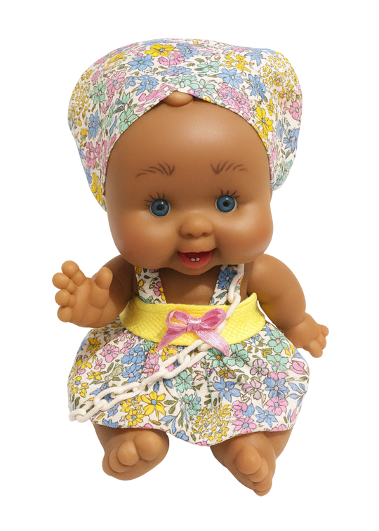 Papusa Parfumata Negresa cu Rochita si Batic Imprimeu Floricele - 21 cm - 0494 - Nines