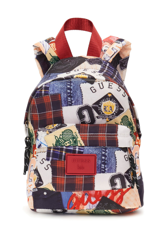 Ghiozdan Mini Imprimeu Petice Alb cu Negru si Albastru H5YZ04 WFMR0 P146 Guess