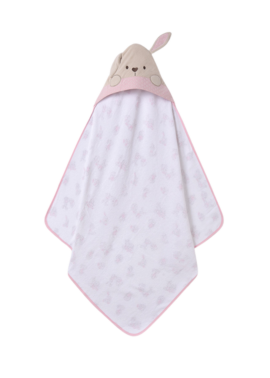 Білий рушник з рожевим малюнком кролика та шапка з вушками 9462 Mayoral
