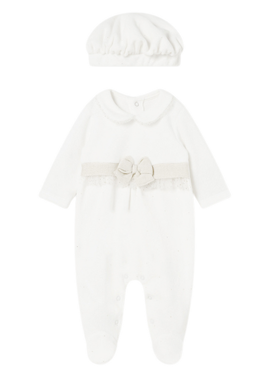 Long Cream Velor Jumpsuit with Bow on Bust and Fes 2782 col 10 Mayoral