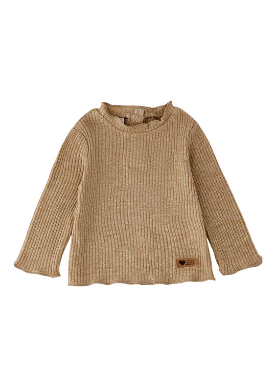 Bluza Bej cu Guler Rotund si Fir Lurex pentru Fete – iDO
