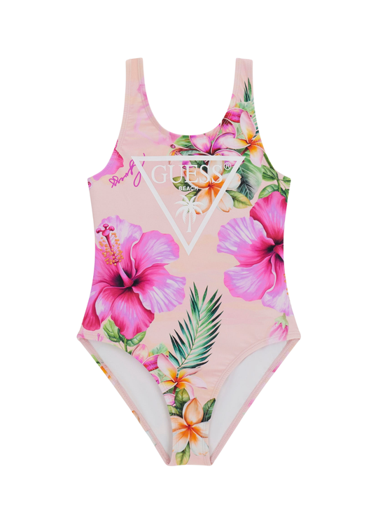 Guess Pink Hibiscus Floral Print Swimsuit J6GZ32 MC052 P9LB