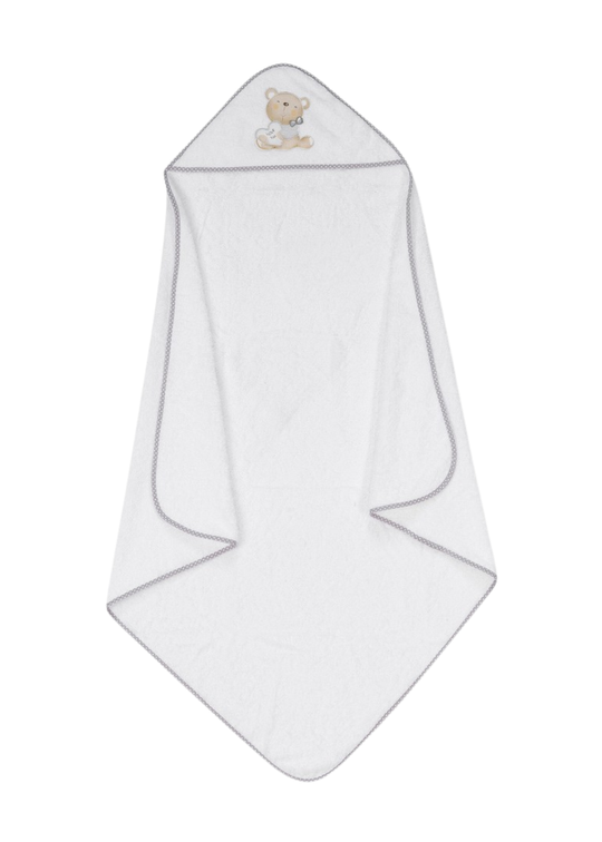 Prosop cu Capison 100x100 cm Alb-Gri cu Ursulet P1177-18 InterBaby