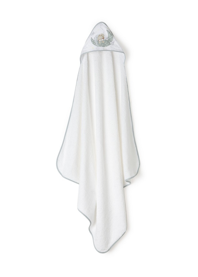 Prosop cu Capison 100x100 cm si Bavetica Alb-Gri cu Ursulet pe Semiluna 01225-18 Interbaby