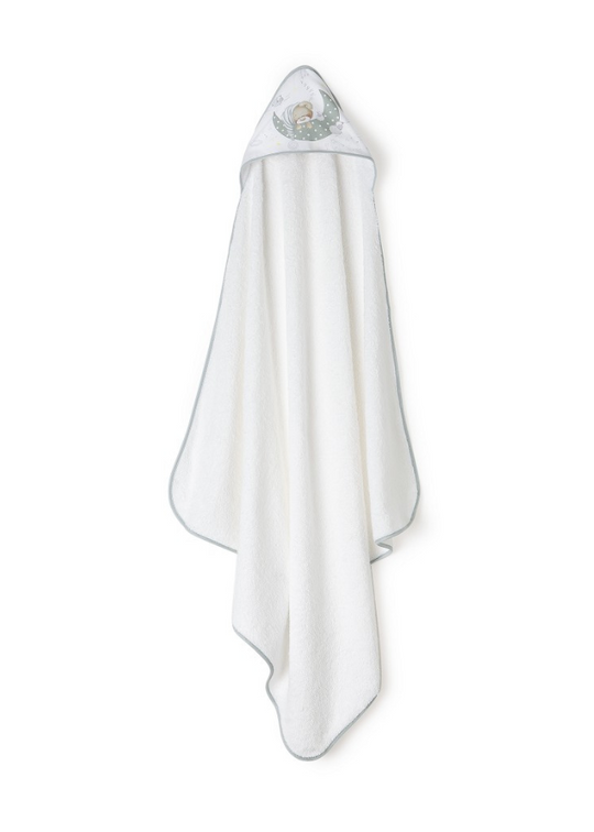 Hooded Towel 100x100 cm and White-Grey Bib with Bear on Crescent Moon 01225-18 Interbaby